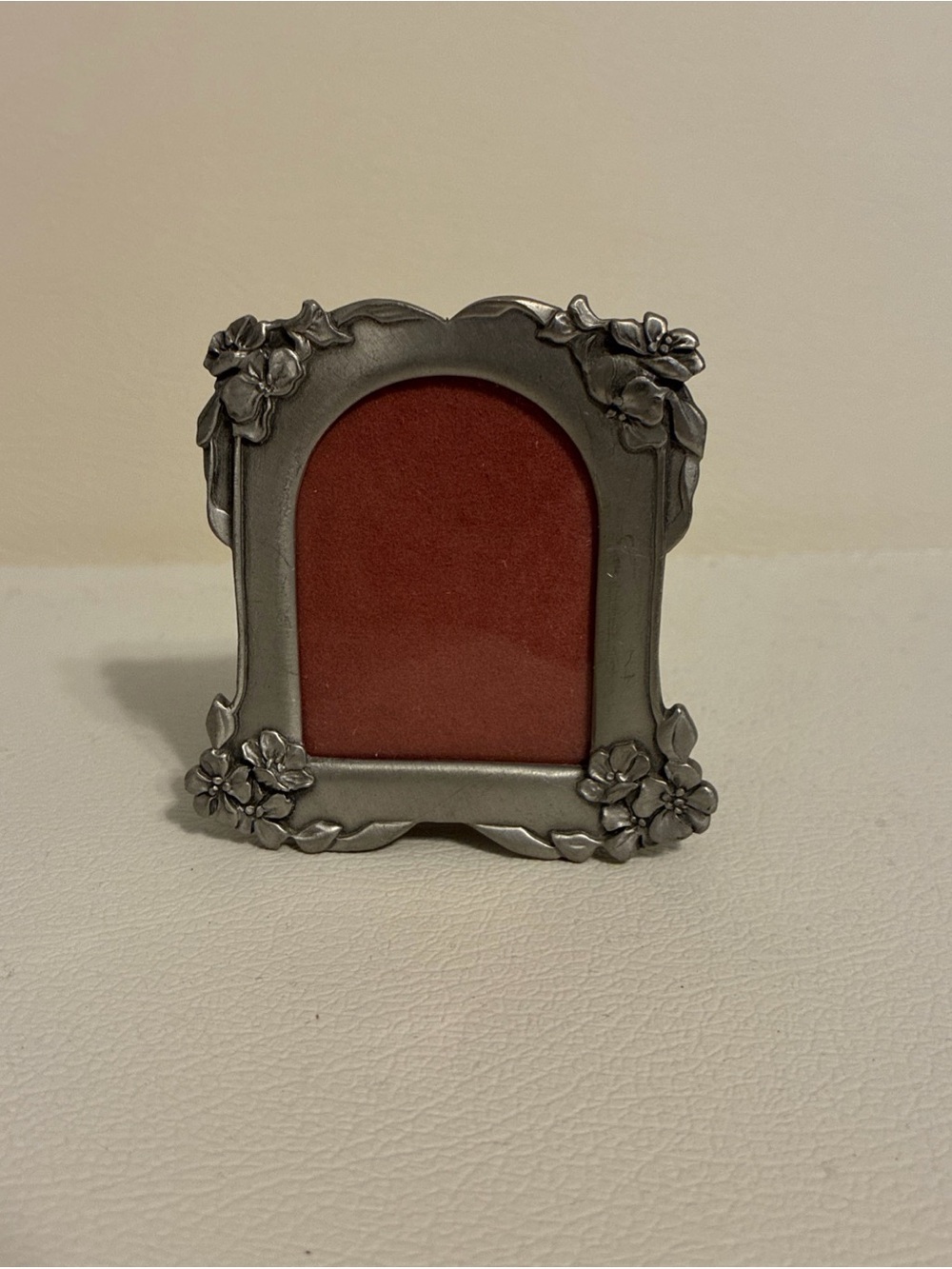 1988 SEAGULL Small Pewter Tiny Heavy Picture Photo Frame Silver Tone Flowers